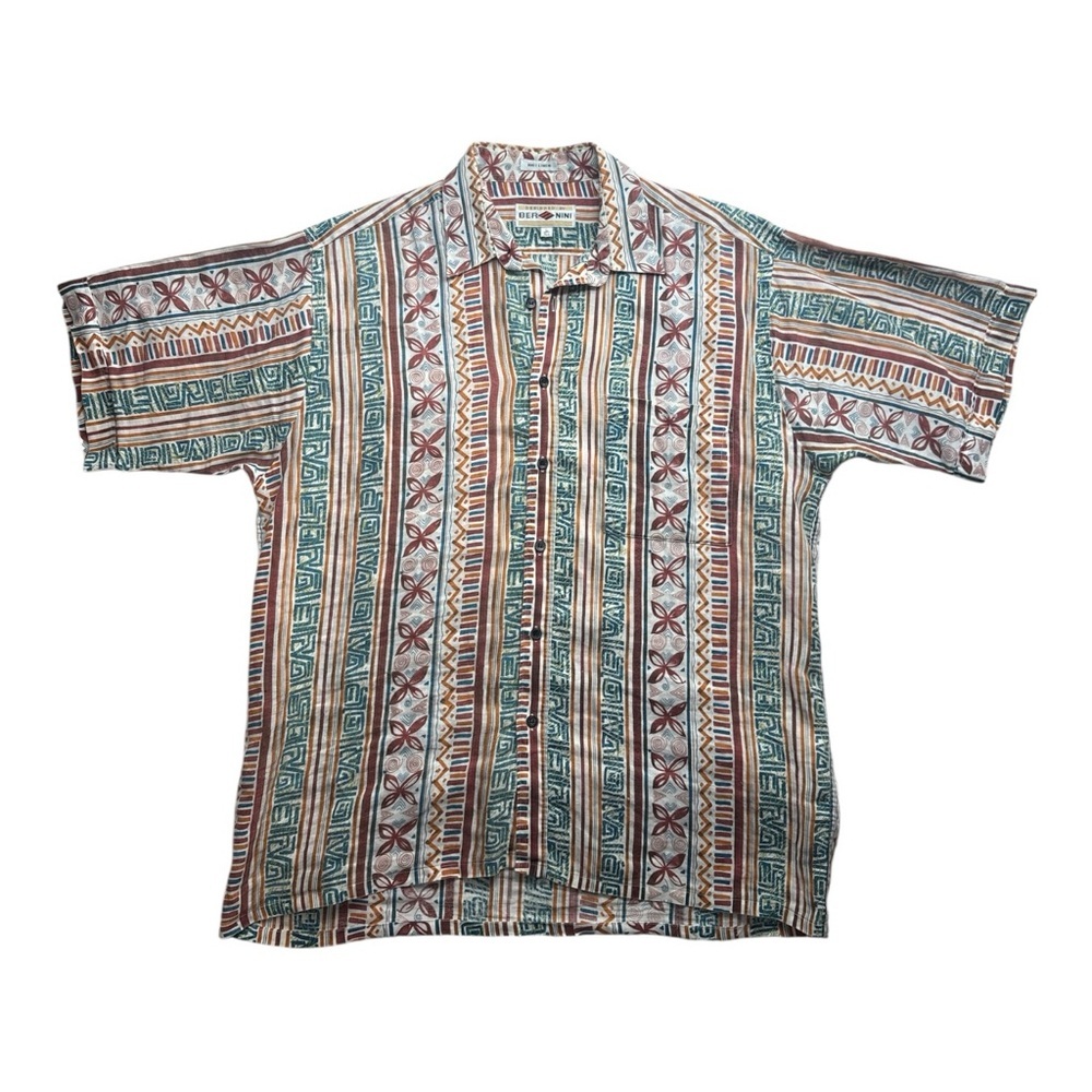 Vintage BERNINI 100% Linen Button Down Shirt | Abstract Stripe | Sz L 16.5